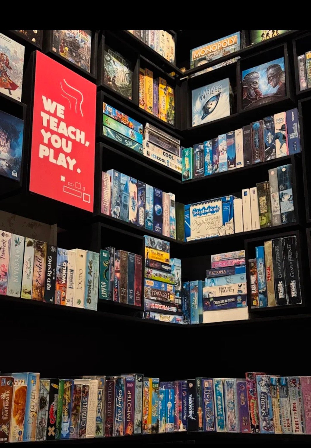 The Six games library and We teach you play sign